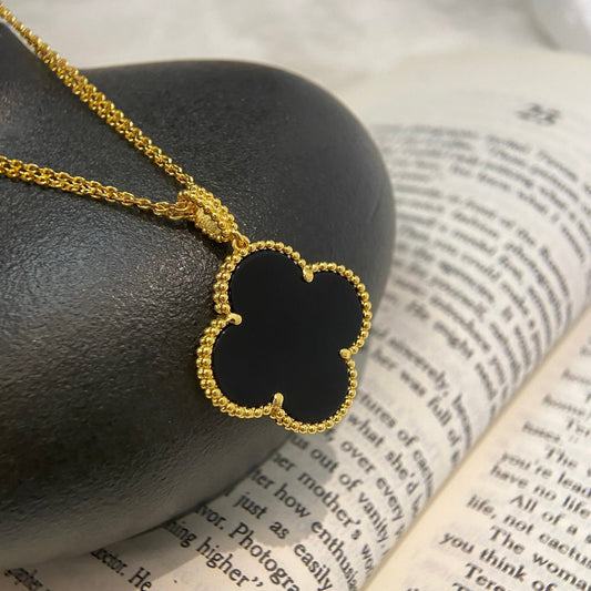 [⭐Shinejoy]CLOVER 25MM ネックレス ゴールド オニキス