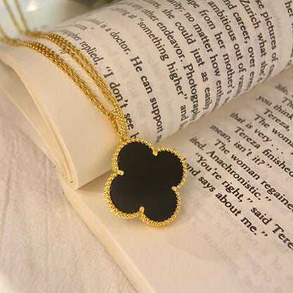[⭐Shinejoy]CLOVER 25MM ネックレス ゴールド オニキス