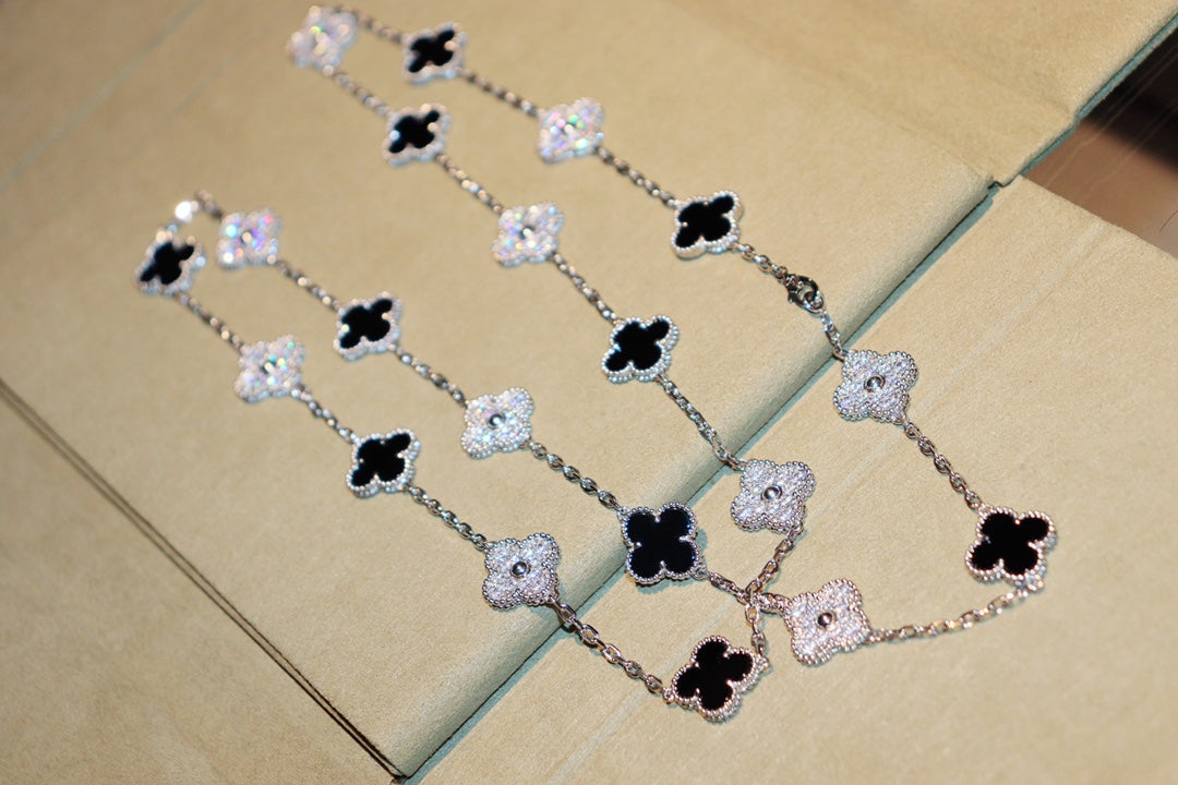 [⭐Shinejoy]CLOVER 20モチーフ オニキス ダイヤモンド シルバー