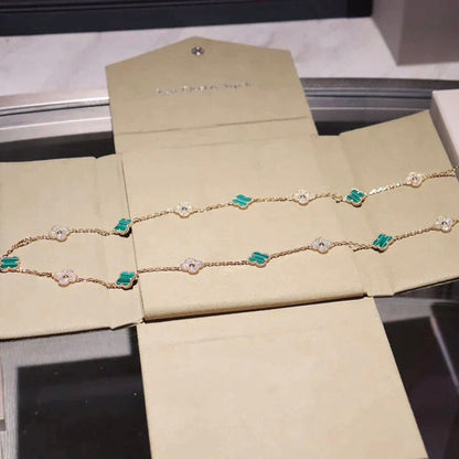 [⭐Shinejoy]CLOVER 20 MOTIFS MALACHITE DIAMOND NECKLACE