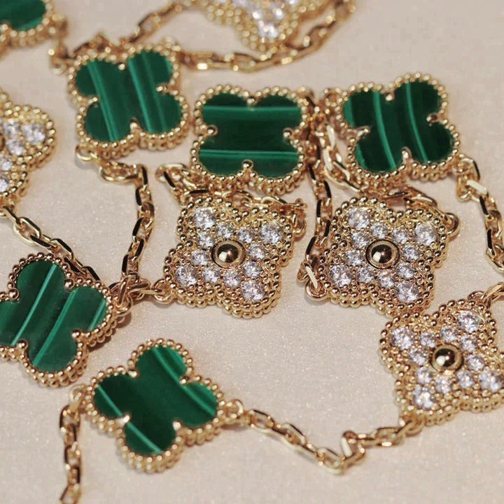 [⭐Shinejoy]CLOVER 20 MOTIFS MALACHITE DIAMOND NECKLACE