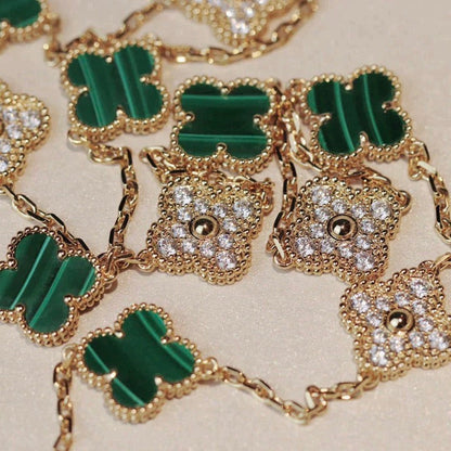[⭐Shinejoy]CLOVER 20 MOTIFS MALACHITE DIAMOND NECKLACE