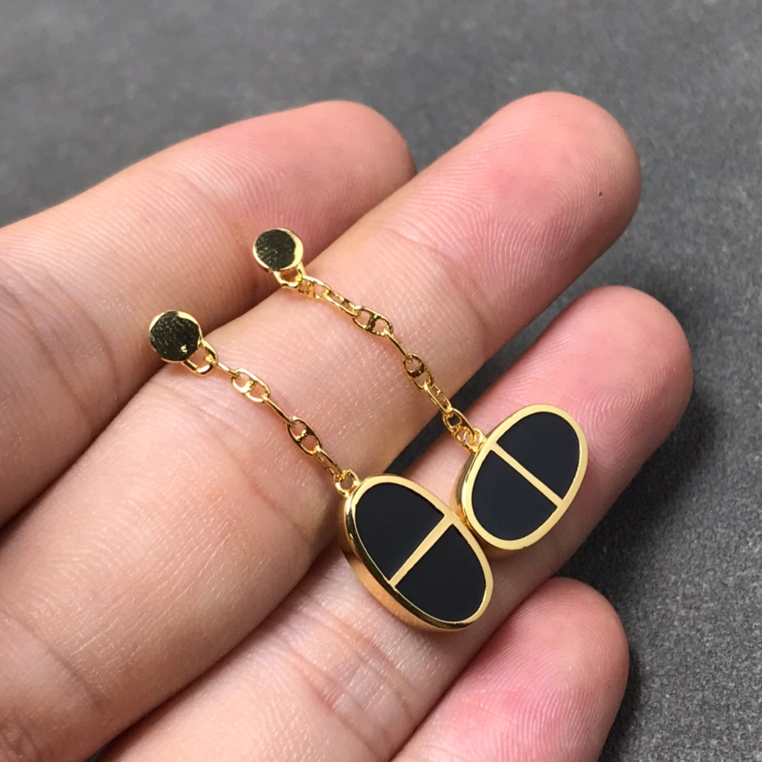 [⭐Shinejoy]CHAINE VERSO ブラックセラミック シルバーピアス