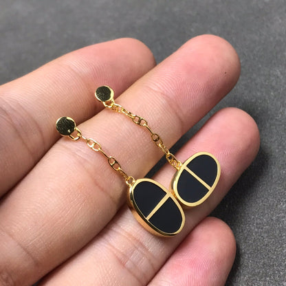 [⭐Shinejoy]CHAINE VERSO ブラックセラミック シルバーピアス