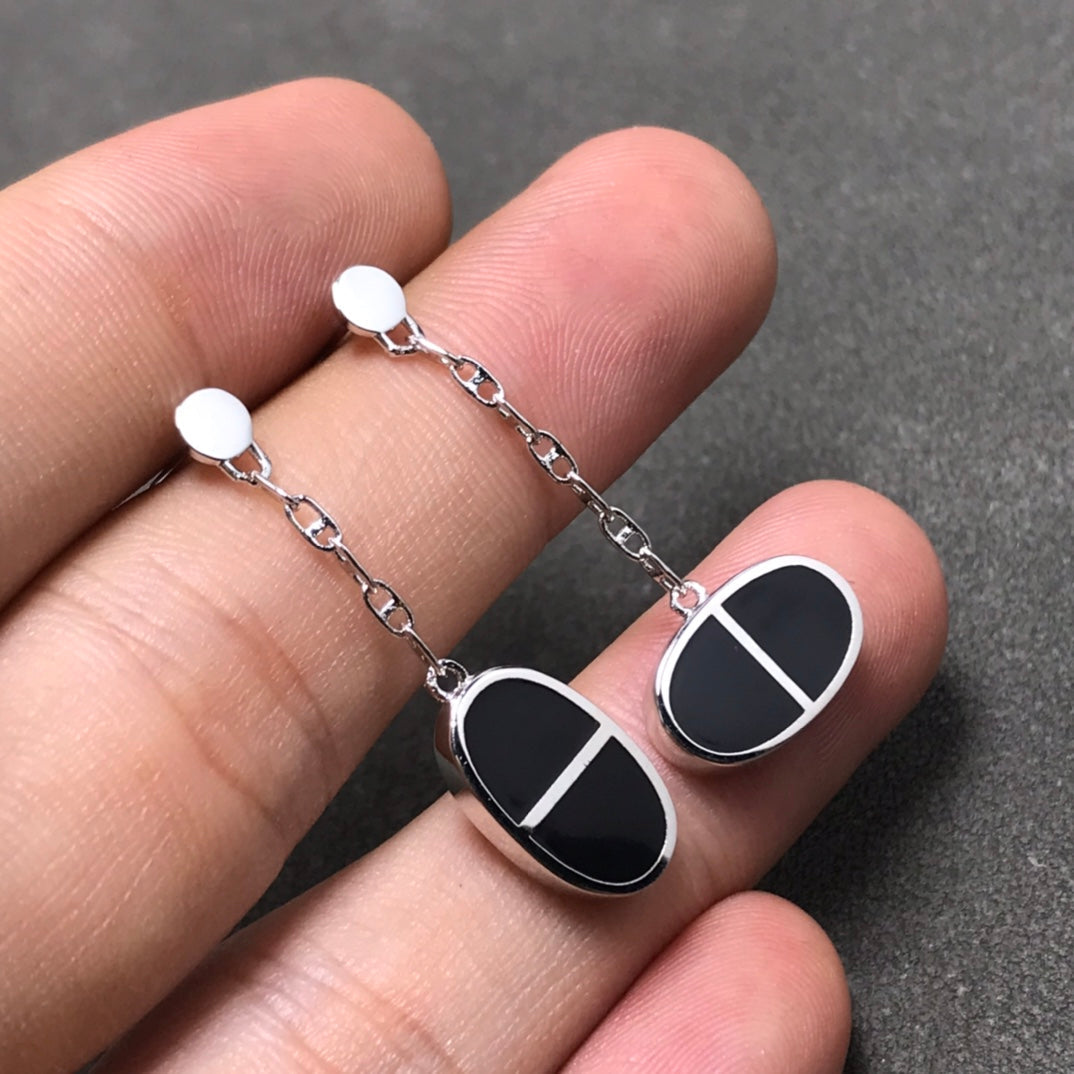 [⭐Shinejoy]CHAINE VERSO ブラックセラミック シルバーピアス