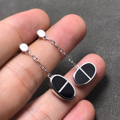 [⭐Shinejoy]CHAINE VERSO ブラックセラミック シルバーピアス