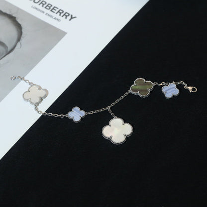 {
  "⭐Shinejoy": "CLOVER BRACELET 5 MOTIFS MOP CHALCEDONY SILVER"
}