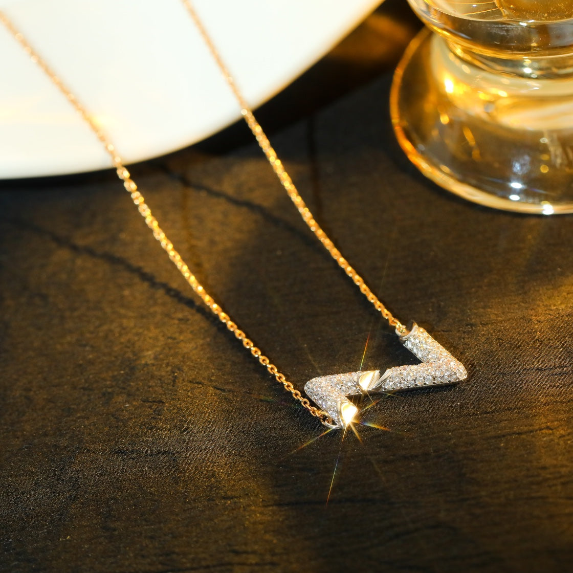 [⭐Shinejoy]VOLT SILBER DIAMANT ANHÄNGER HALSKETTE