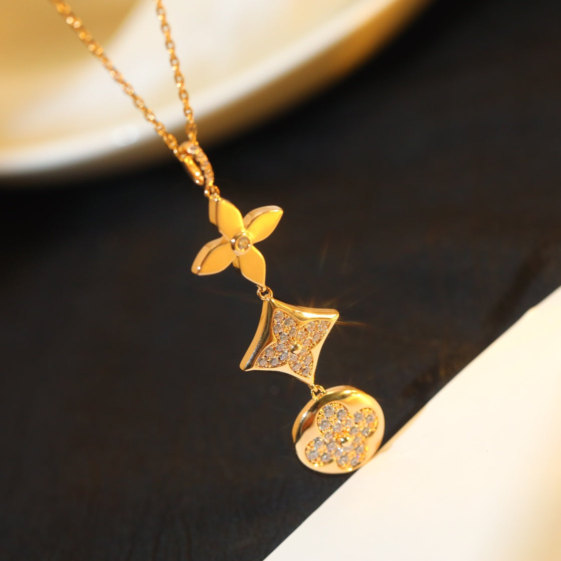 [⭐Shinejoy]スター＆サン ダイヤモンド ピンクゴールド ネックレス