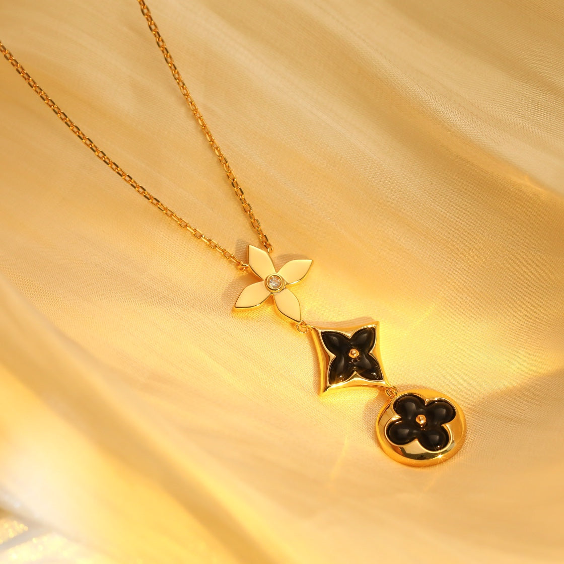 [⭐Shinejoy]スター＆サン オニキス ピンクゴールド ネックレス