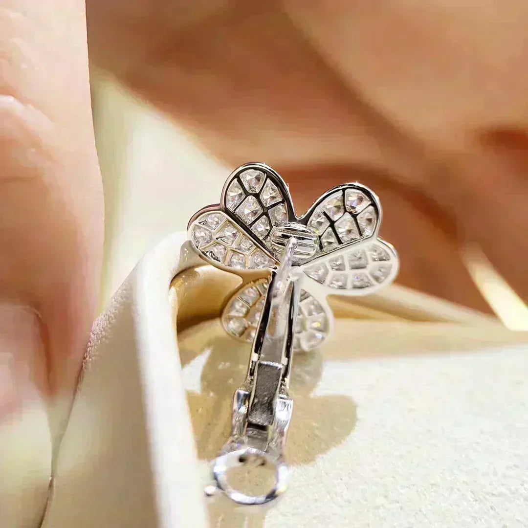 [⭐Shinejoy]クローバーコスモス ダイヤモンドピアス シルバー