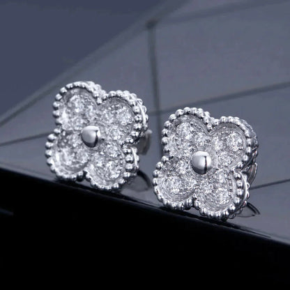 [⭐Shinejoy]CLOVER 1 モチーフ ダイヤモンド スタッドピアス シルバー