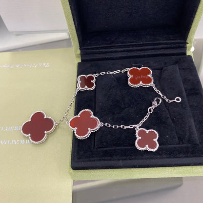[⭐Shinejoy]クローバー 5モチーフ シルバー カーネリアン ブレスレット