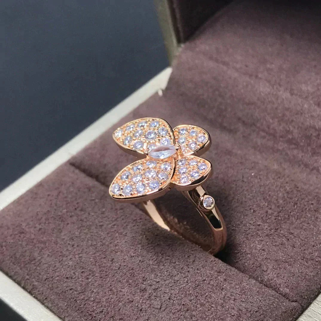 [⭐Shinejoy]バタフライ ピンクゴールド ダイヤモンドリング