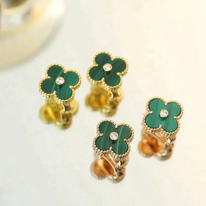 [⭐Shinejoy]クローバー ミディアム 1モチーフ マラカイト ダイヤモンド ピアス