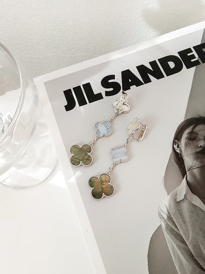 [⭐Shinejoy]CLOVER 3 MOTIVE CHALCEDON DUNKEL PERLMUTT SILBER OHRRINGE