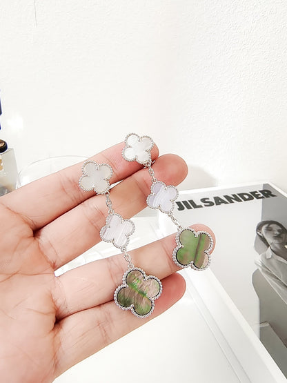 [⭐Shinejoy]CLOVER 3 MOTIVE CHALCEDON DUNKEL PERLMUTT SILBER OHRRINGE