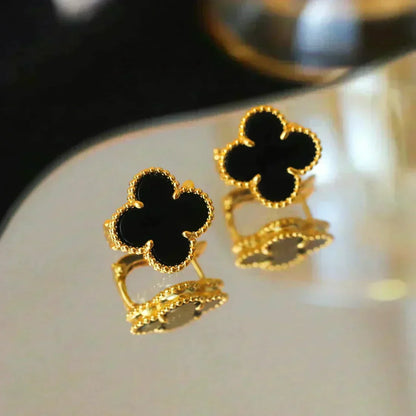 [⭐Shinejoy]クローバー ミディアム 1モチーフ オニキス スタッドピアス