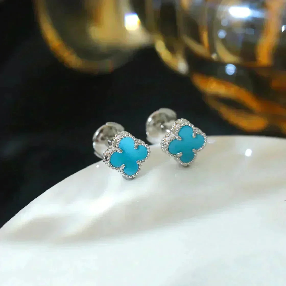 [⭐Shinejoy]クローバー ミニ 9.5mm オニキス スタッドピアス シルバー