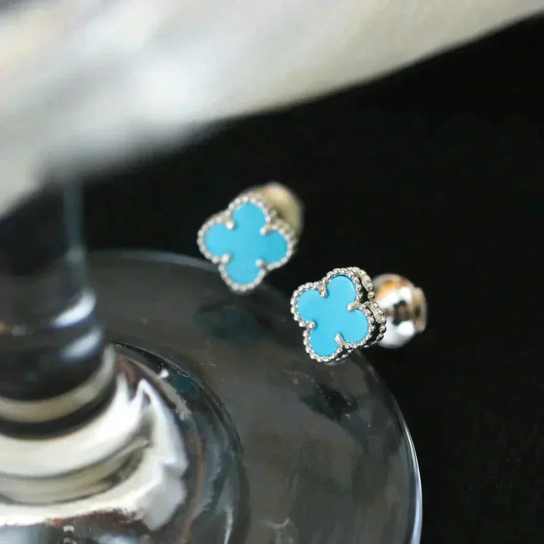 [⭐Shinejoy]クローバー ミニ 9.5mm オニキス スタッドピアス シルバー