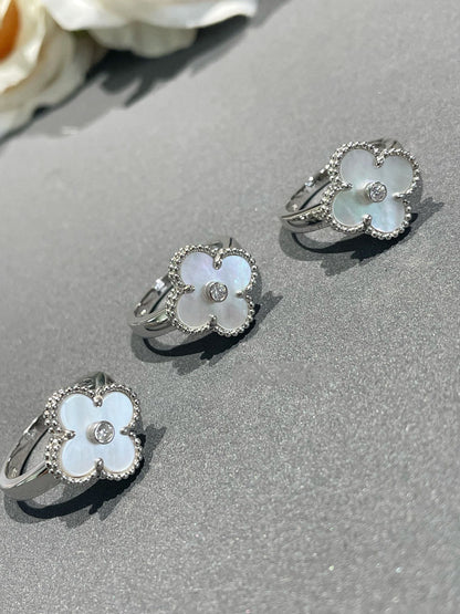 [⭐Shinejoy]クローバーシルバーMOPダイヤモンドリング