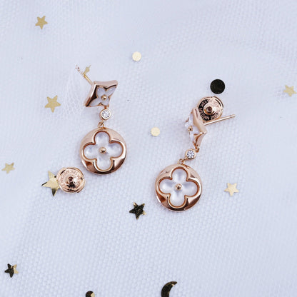 [⭐Shinejoy]スター＆サン ピンクゴールド MOP ドロップピアス