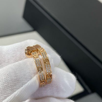 [⭐Shinejoy]LOVE DIAMOND PINK GOLD HOOP EARRINGS