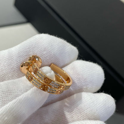 [⭐Shinejoy]LOVE DIAMOND PINK GOLD HOOP EARRINGS