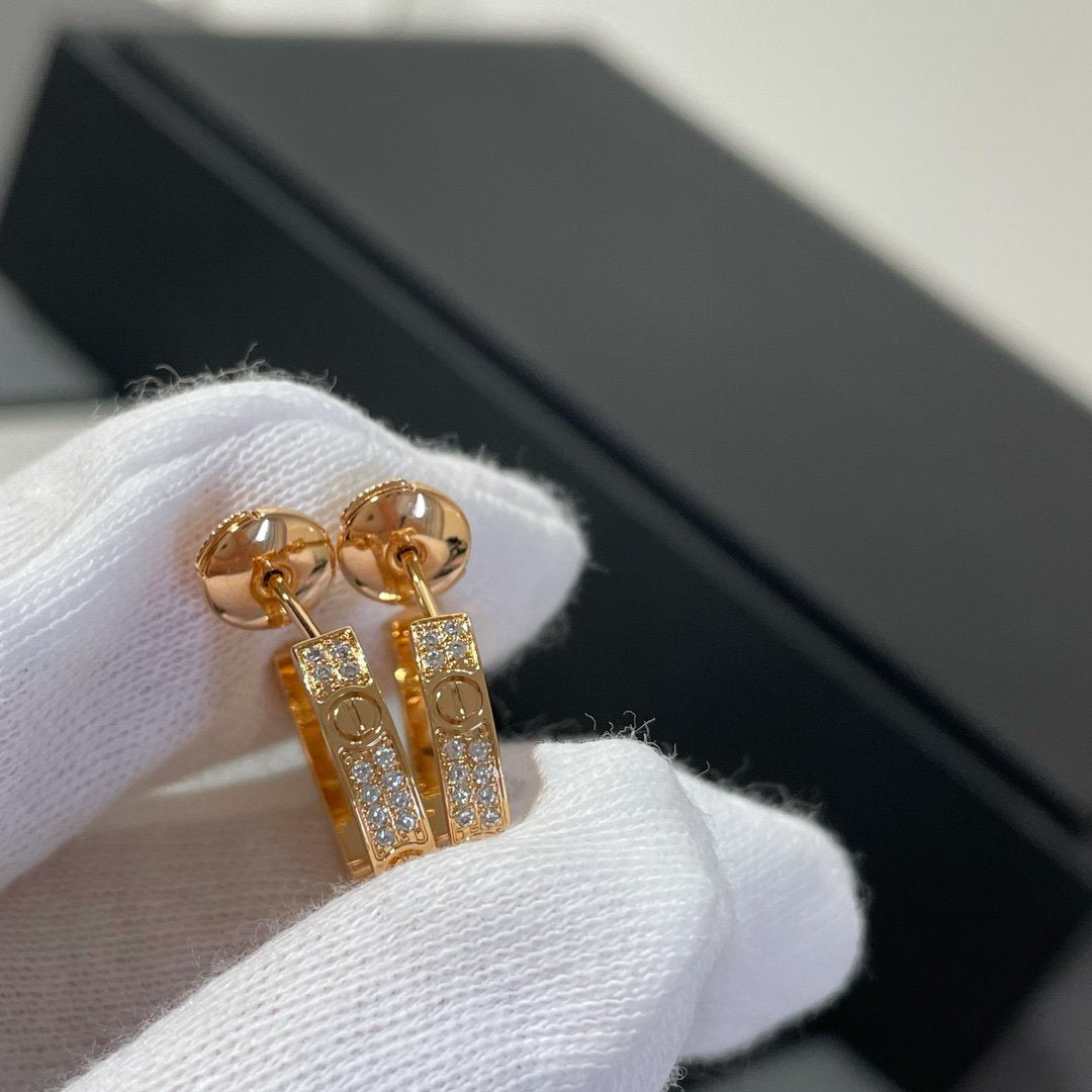 [⭐Shinejoy]LOVE DIAMOND PINK GOLD HOOP EARRINGS