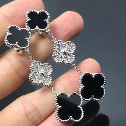 [⭐Shinejoy]クローバー 3モチーフ ダイヤモンド オニキス シルバーピアス