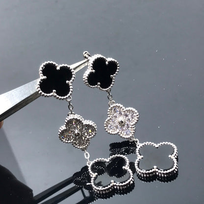 [⭐Shinejoy]クローバー 3モチーフ ダイヤモンド オニキス シルバーピアス