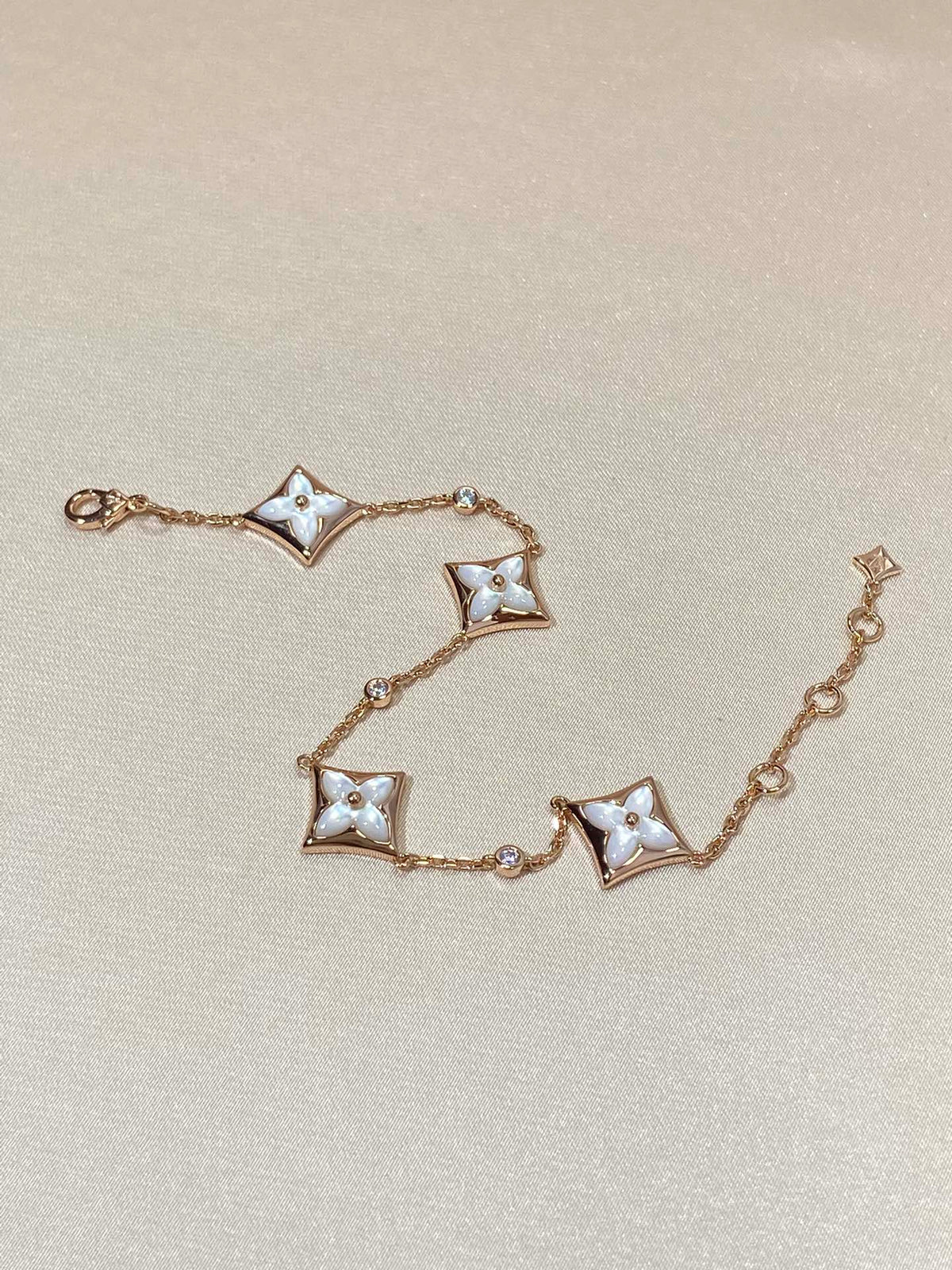 [⭐Shinejoy]スター4モチーフ マザーオブパール ダイヤモンド ピンクゴールド ブレスレット