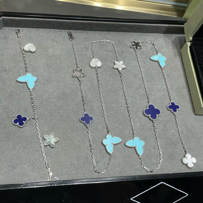 [⭐Shinejoy]ラッキークローバー シルバー 11モチーフ ネックレス