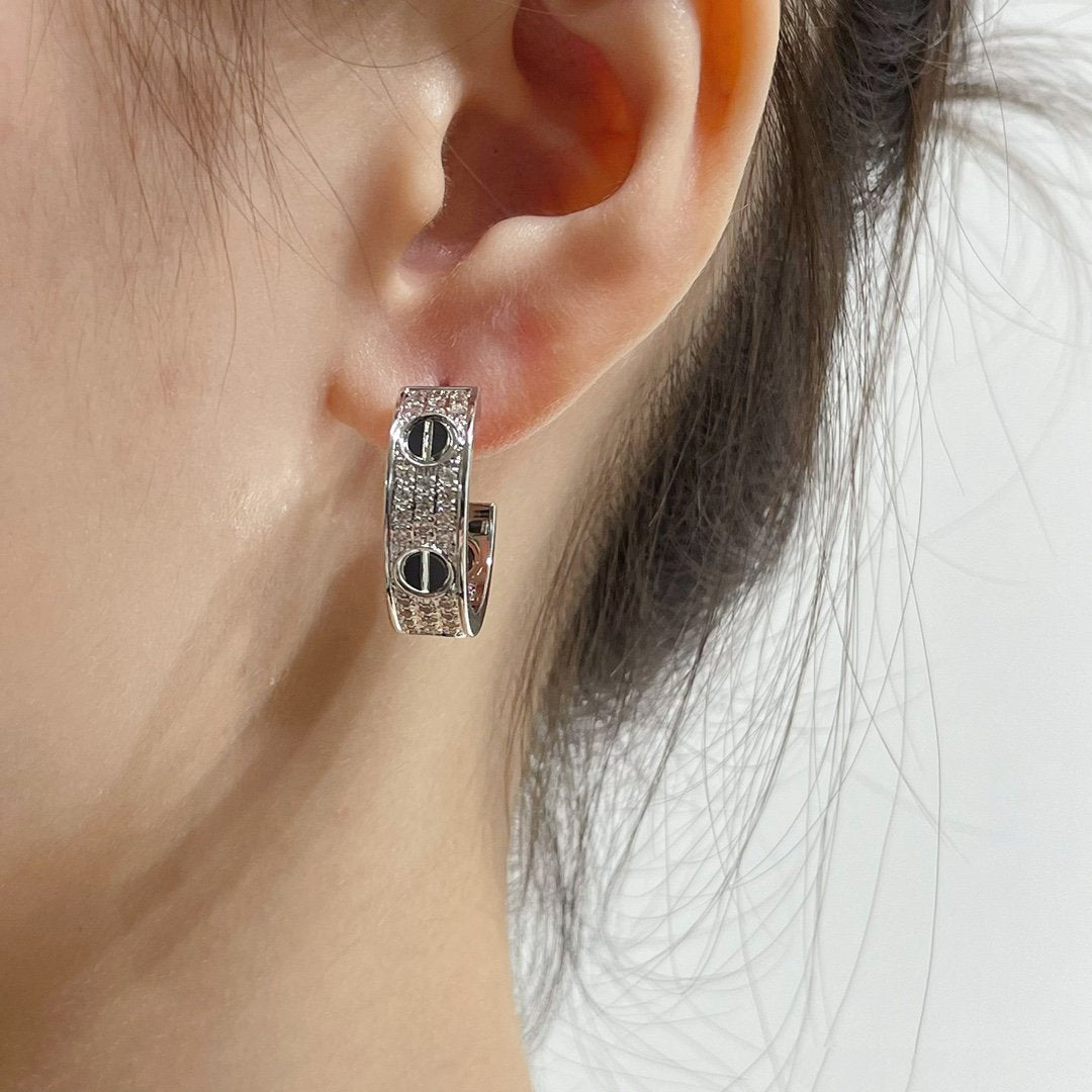 [⭐Shinejoy]LOVE KERAMIK-DIAMANT-PAVÉ-SILBEROHRRINGE
