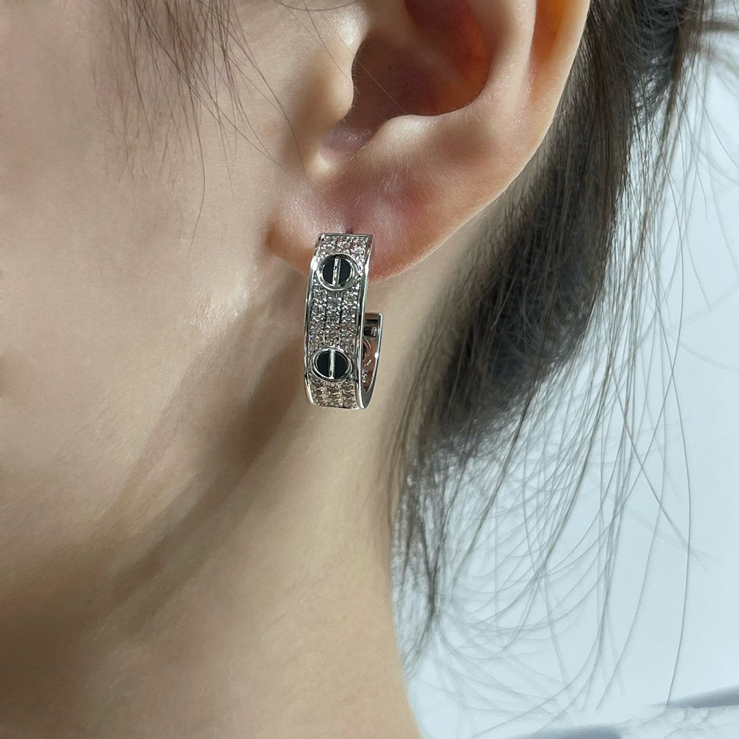 [⭐Shinejoy]LOVE KERAMIK-DIAMANT-PAVÉ-SILBEROHRRINGE