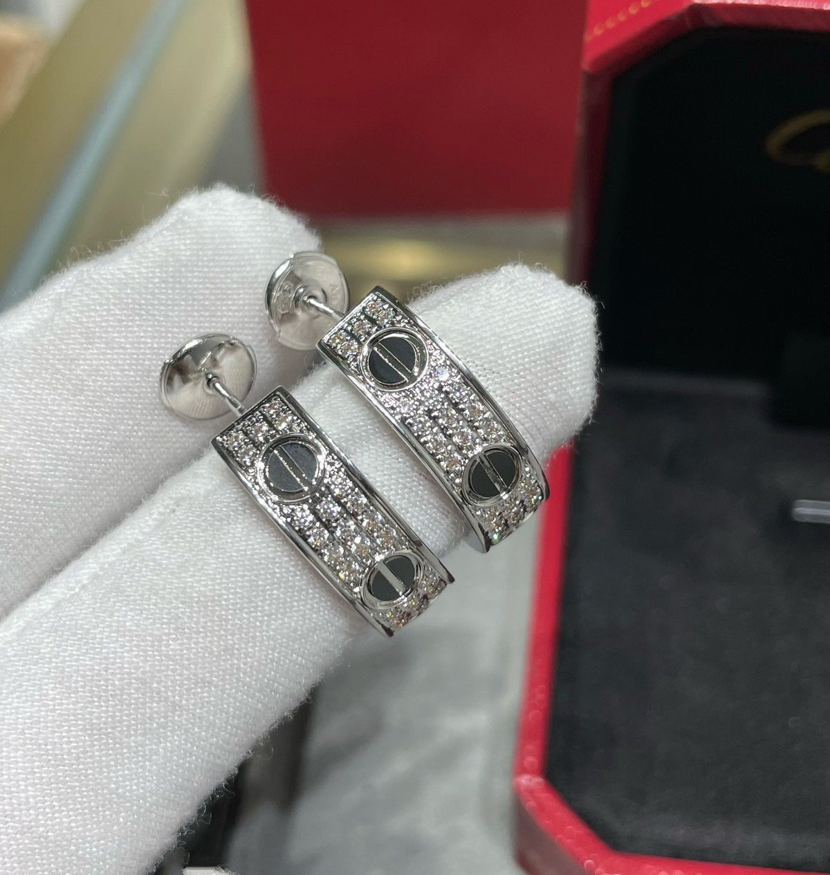 [⭐Shinejoy]LOVE KERAMIK-DIAMANT-PAVÉ-SILBEROHRRINGE