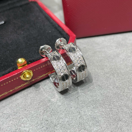 [⭐Shinejoy]LOVE セラミック ダイヤモンドパヴェ シルバーピアス