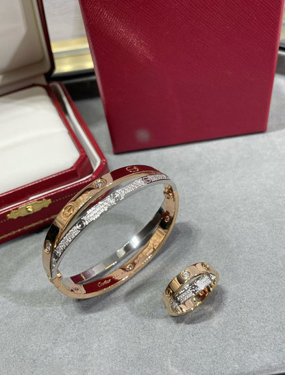 [⭐Shinejoy]LOVE ピンクゴールド シルバー ダイヤモンド ダブルリング