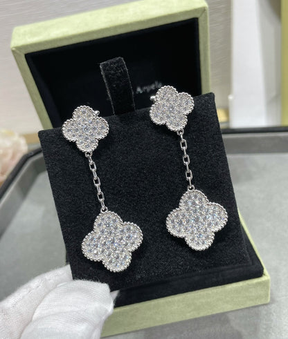 [⭐Shinejoy]CLOVER 2モチーフ ダイヤモンドパヴェ シルバーピアス