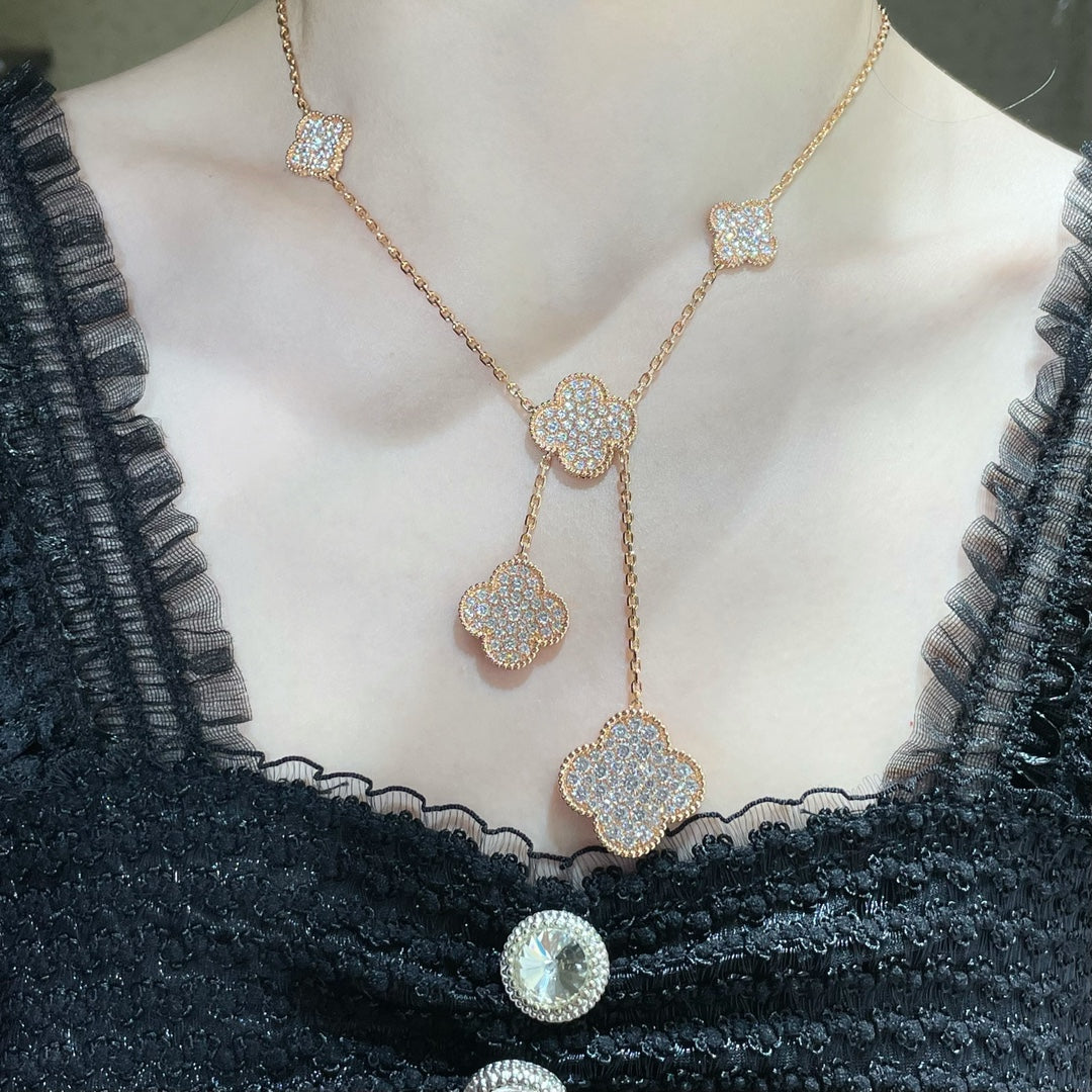 [⭐Shinejoy]クローバー 6モチーフ ダイヤモンドパヴェ ネックレス