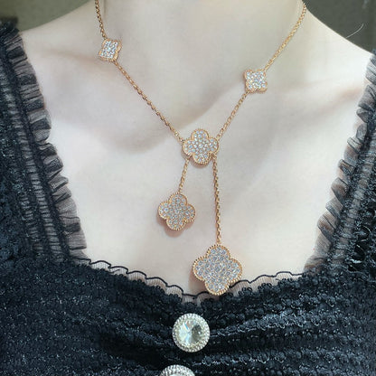 [⭐Shinejoy]クローバー 6モチーフ ダイヤモンドパヴェ ネックレス