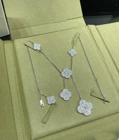 [⭐Shinejoy]クローバー 6モチーフ ダイヤモンドパヴェ ネックレス