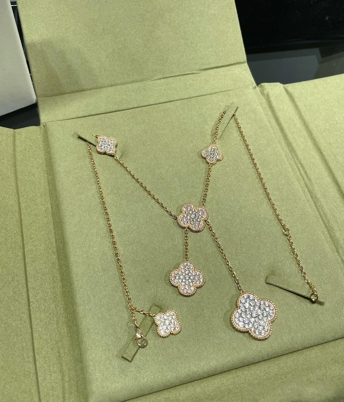 [⭐Shinejoy]クローバー 6モチーフ ダイヤモンドパヴェ ネックレス