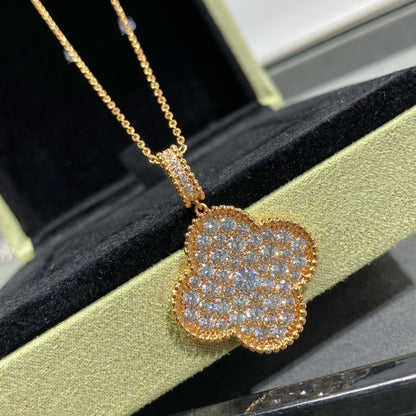 [⭐Shinejoy]CLOVER 25MM ラージペンダント ダイヤモンドパヴェ ロングネックレス
