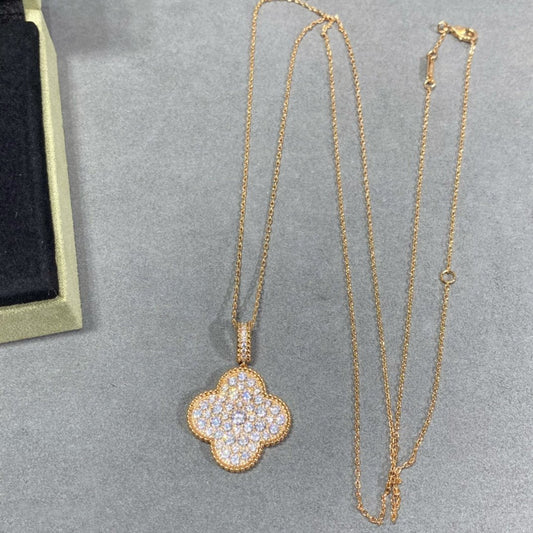[⭐Shinejoy]CLOVER 25MM LARGE PEDANT DIAMOND PAVED LONG NECKLACE