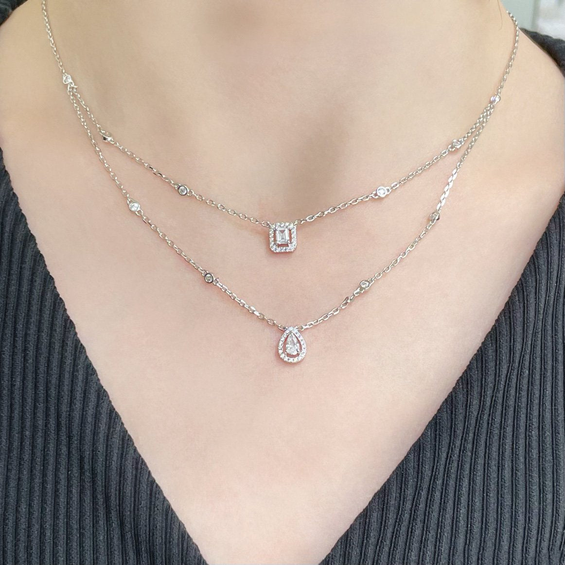 [⭐Shinejoy]MEINE TWIN 2-REIHIGE DIAMANTHALSKETTE