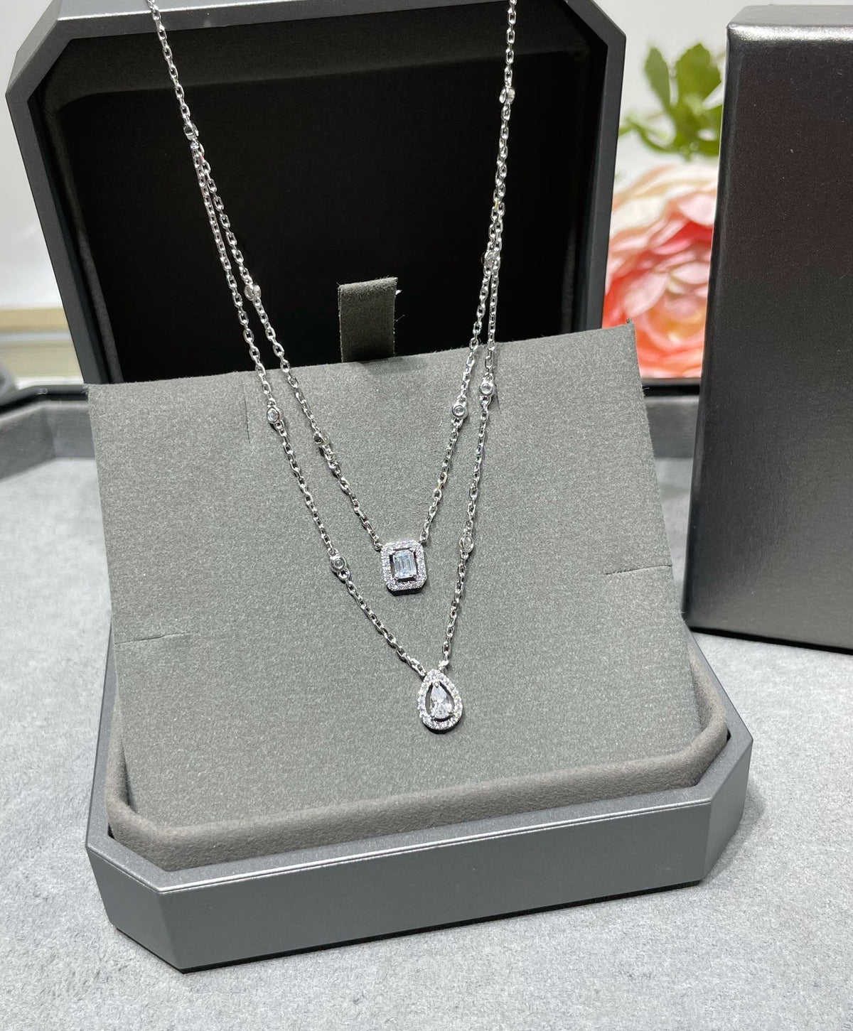 [⭐Shinejoy]MEINE TWIN 2-REIHIGE DIAMANTHALSKETTE