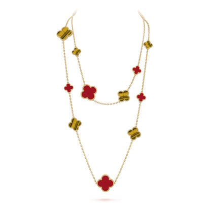 [⭐Shinejoy]クローバー 16モチーフ カーネリアン タイガーアイ ローズゴールド ネックレス
