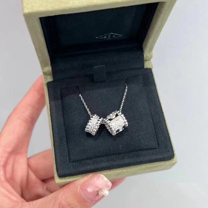 [⭐Shinejoy]PERLEE DOPPEL-ANHÄNGER SILBER DIAMANT-HALSKETTE
