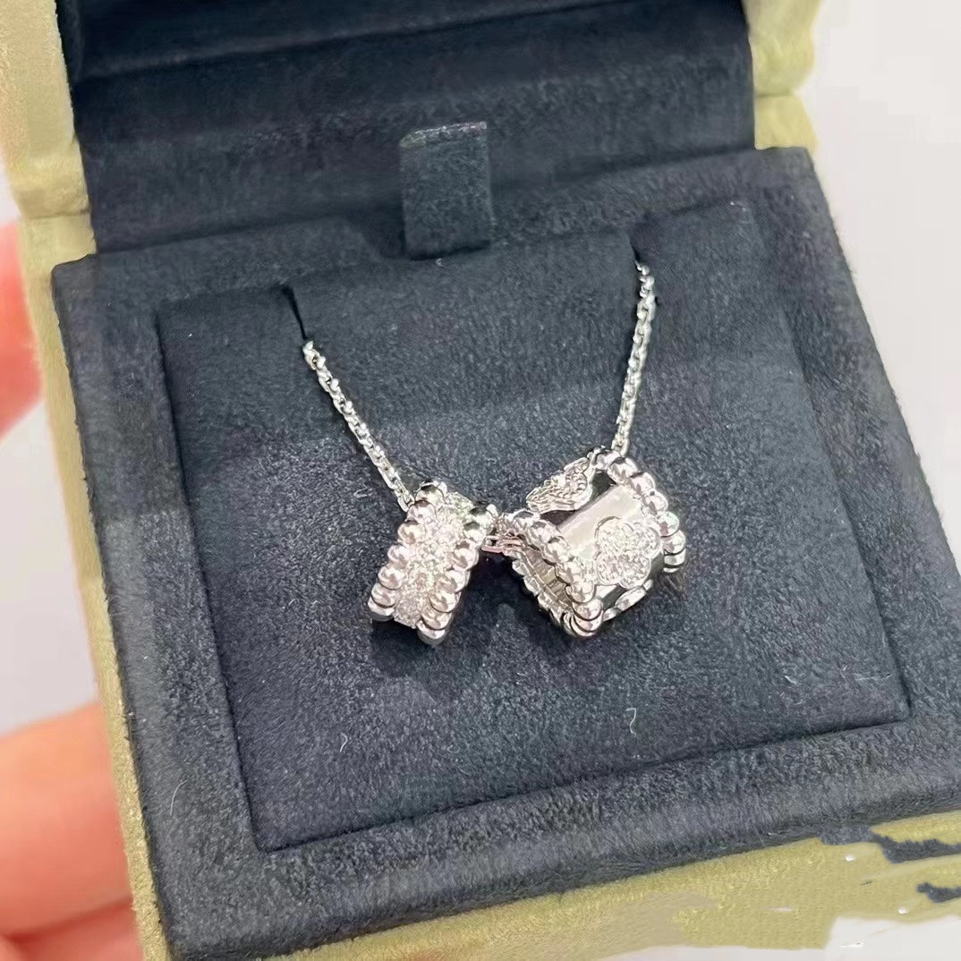 [⭐Shinejoy]PERLEE DOPPEL-ANHÄNGER SILBER DIAMANT-HALSKETTE